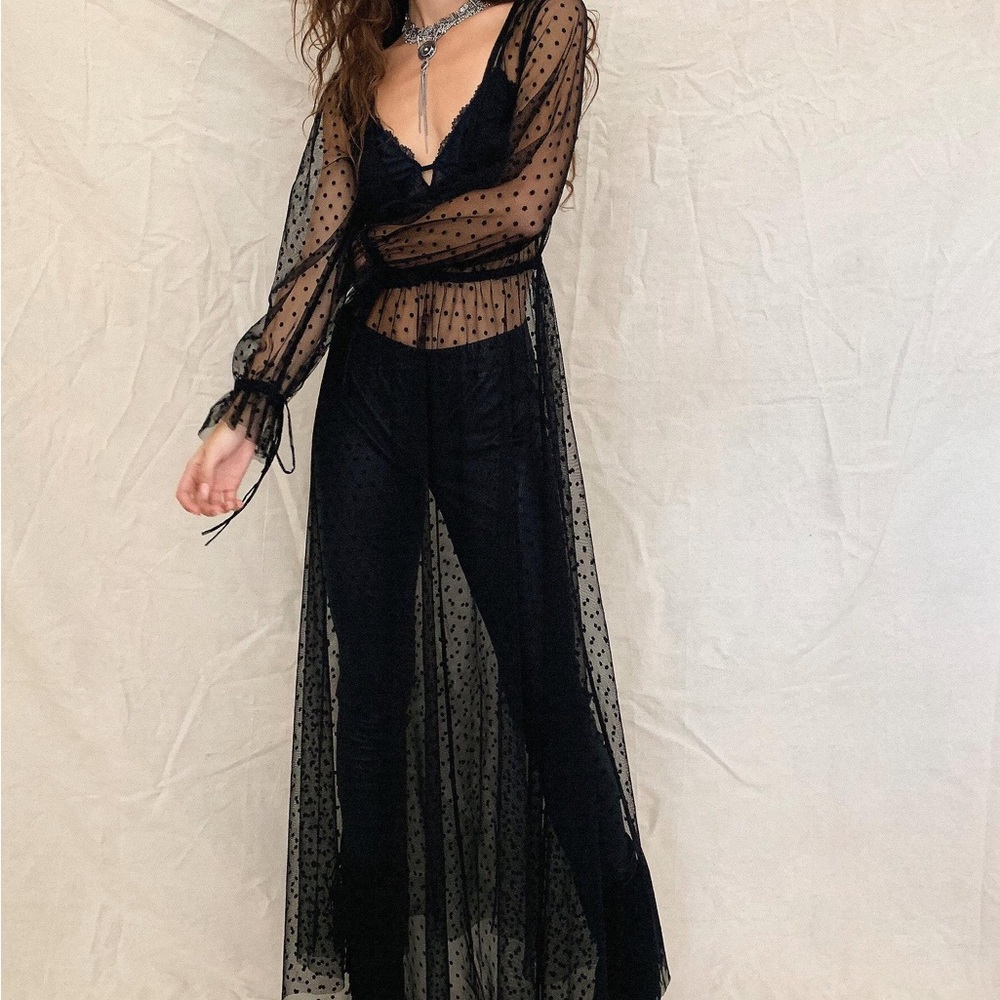 Free People black Mesh long sleeve women’s maxi slip